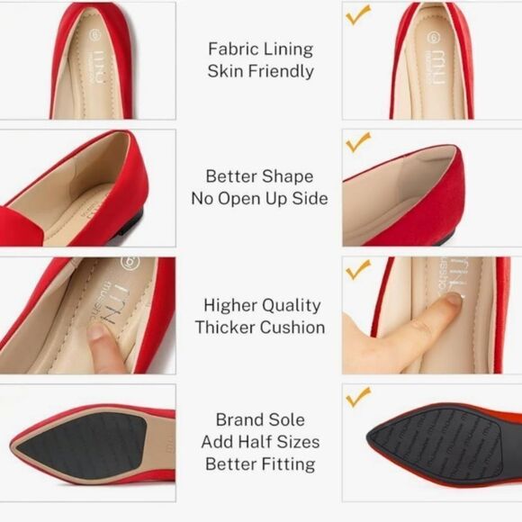 MUSSHOE Chic Red Pointed Flats 6.5 - Picture 3 of 6